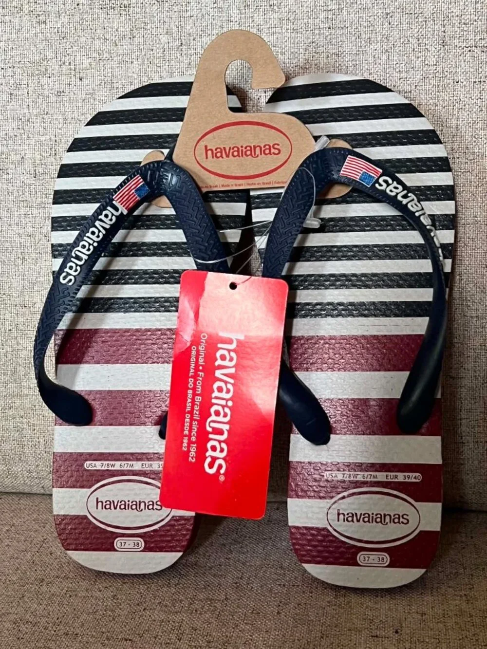 Havaianas Stripe Red White Blue Flip Flops 7/8W 6/7M